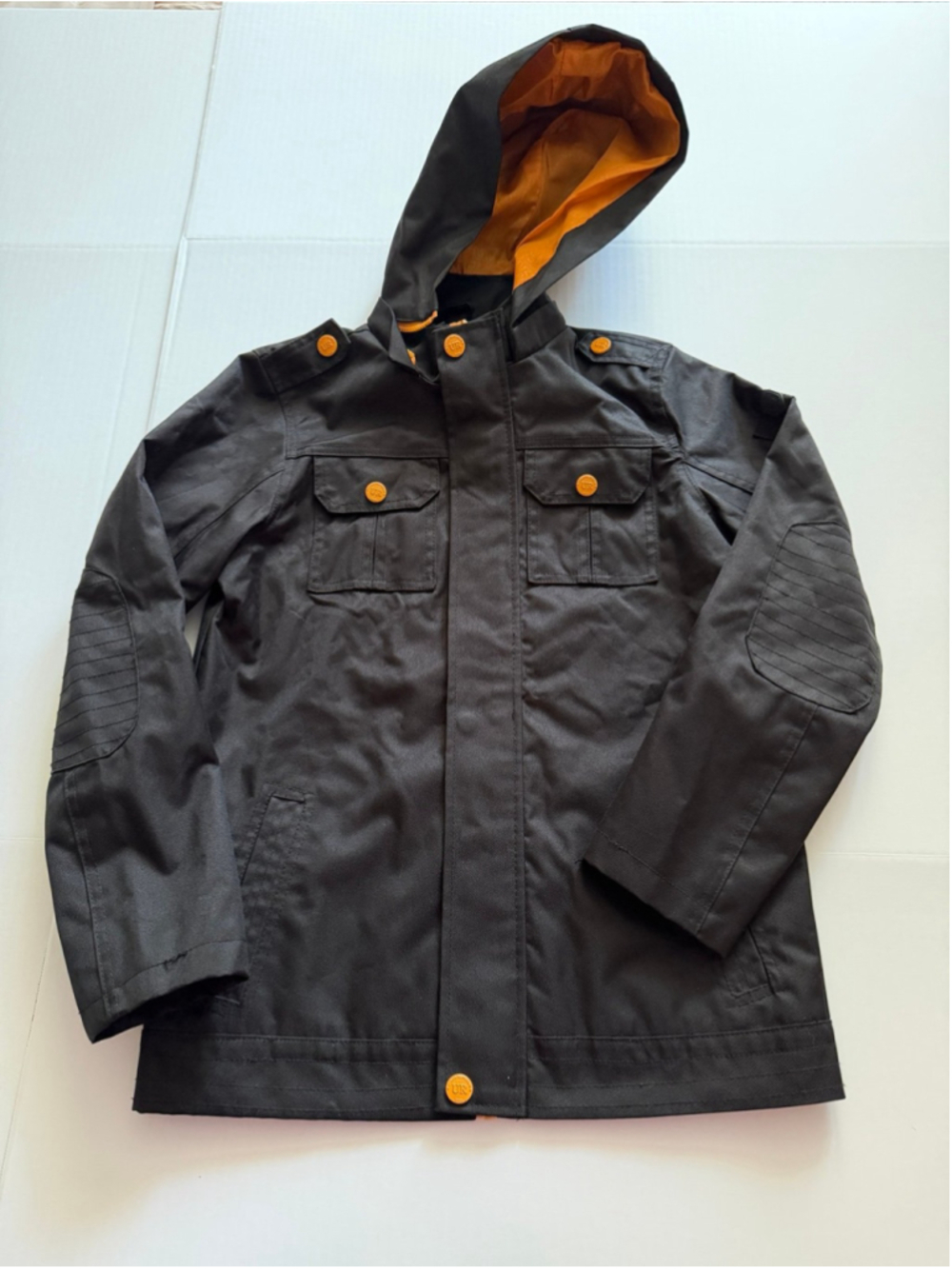 Urban Republic black hooded boys utility jacket with orange lining sz 14/17